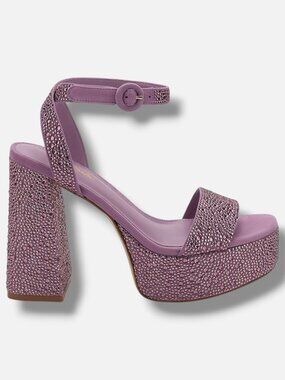 Larroudé Womens Purple Crystal-Embellished Platform Ankle-Strap Sandals Size 5.5